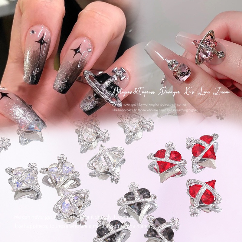 Phụ Kiện Trang Trí Móng Tay Bằng Hợp Kim Hình Thánh Giá / Trái Tim / Hành Tinh Màu