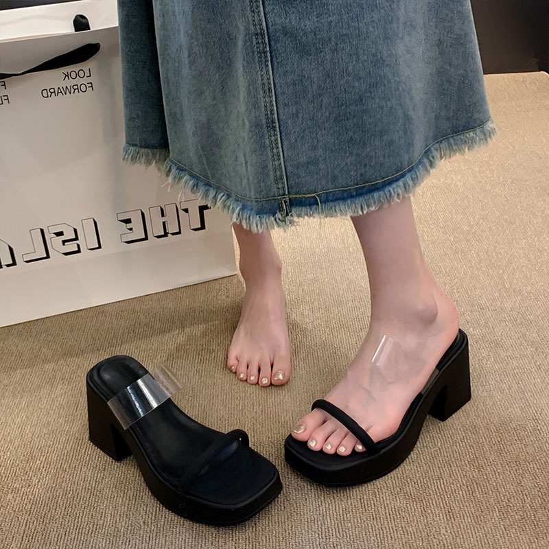 Dép Cao Gót Đế Dày Quai Trong Suốt Thời Trang Dành Cho Nữ