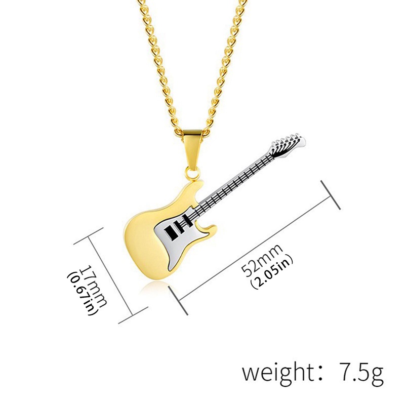 Ygt Vòng cổ Thép Titan Màu Vàng / Bạc Mặt Hình Đàn Guitar Phong Cách Hip Hop Thời Trang Cho Nam Và Nữ