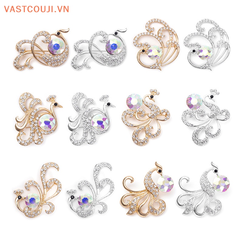 Ghim Cài Áo Hình Chim Công Đính Đá Bằng Hợp Kim Thời Trang Cho Nữ