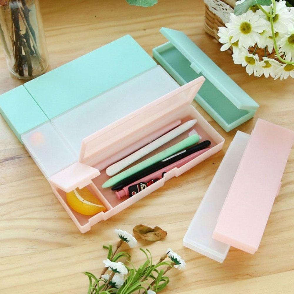RAINBOW Hộp Đựng Bút Bằng Nhựa Cứng Trong Mờ Không Độc Hại Dành Cho Học Sinh