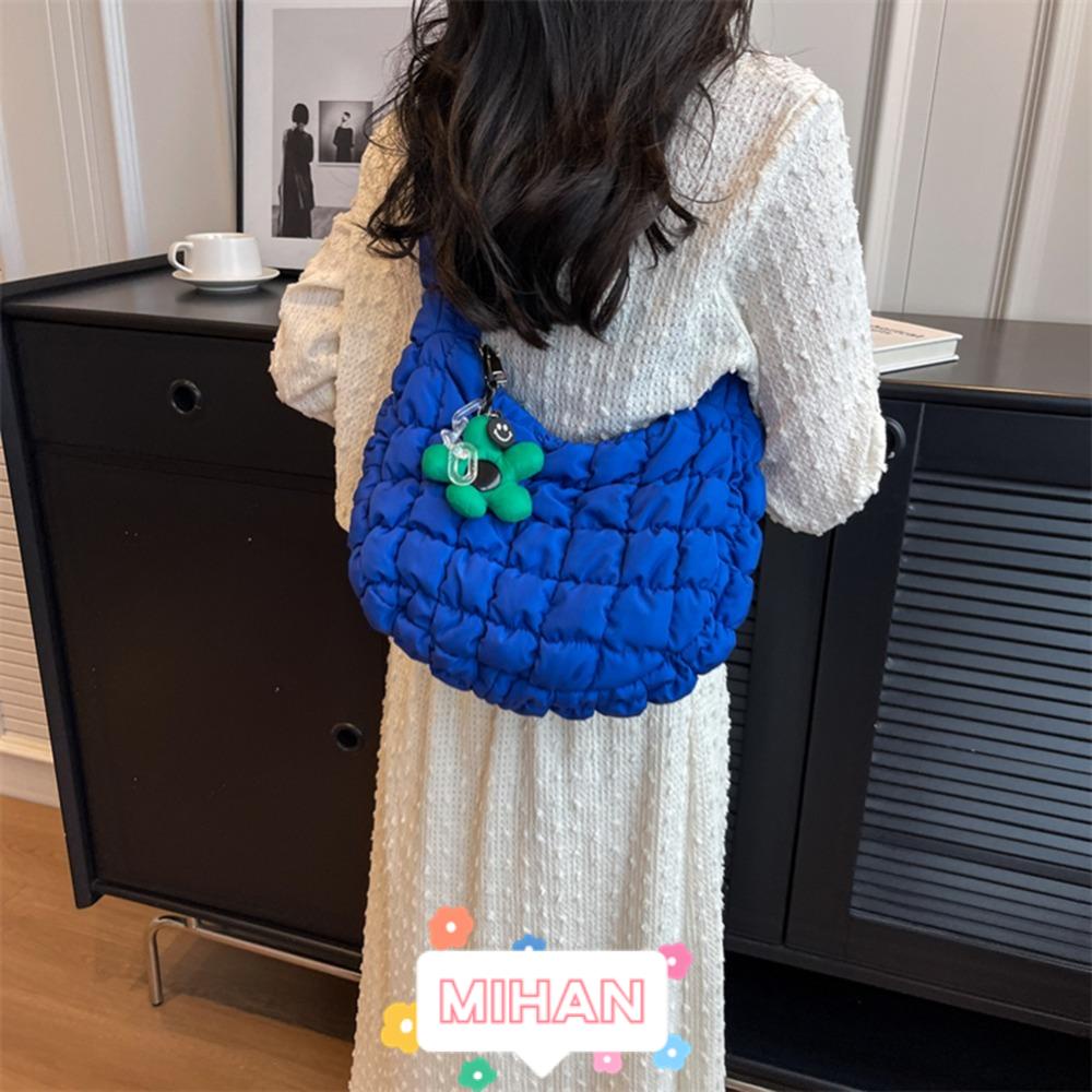 MIHAN1 Túi Đeo Vai Bằng Cotton Màu Trơn Thêu Họa Tiết Sọc Caro Phong Cách Hàn Quốc Mới Cho Nữ