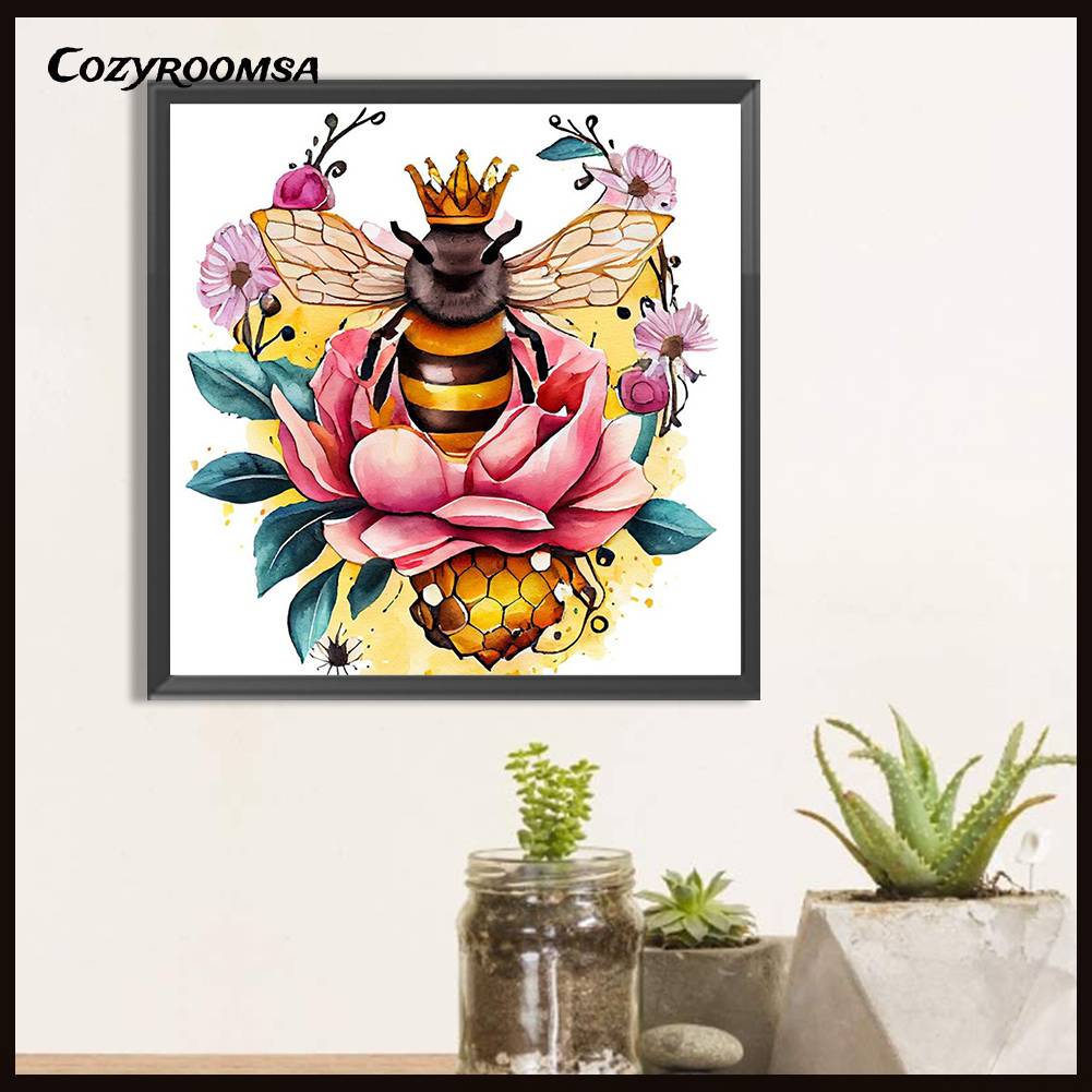 Tranh Đính Đá Kim Cương Toàn Bộ 5D DIY Hình Vẽ Hoa Và Ong