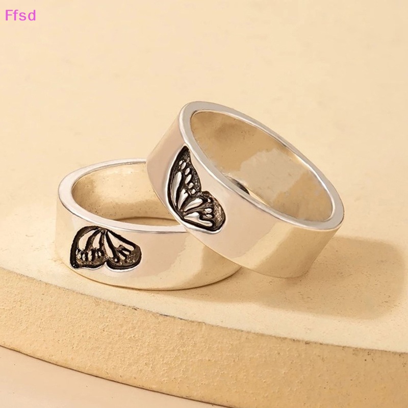 {Ffsd} Bộ 2 Nhẫn Xếp Chồng Lên Nhau Họa Tiết Bướm Phong Cách Gothic Cá Tính Thời Trang Cho Cặp Đôi Bạn Bè /