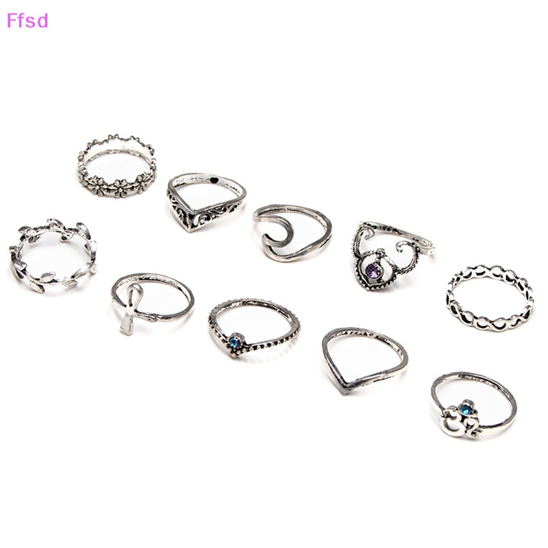 {Ffsd} Set 10 Nhẫn Đeo Khớp Ngón Tay Hình Học Vô Cực Lá Pha Lê Độc Đáo Cho Nữ