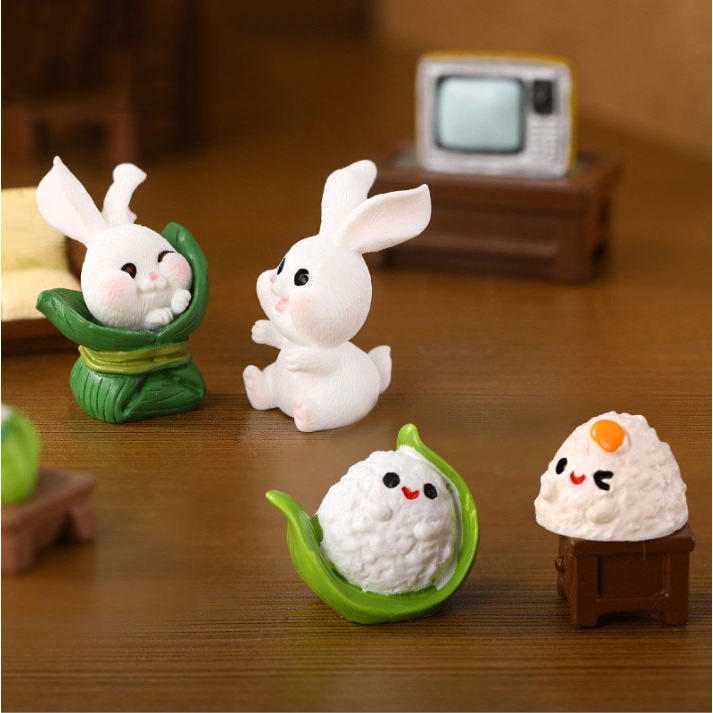 Mô hình lễ hội thỏ đua thuyền decor trang trí terrarium, chậu cây