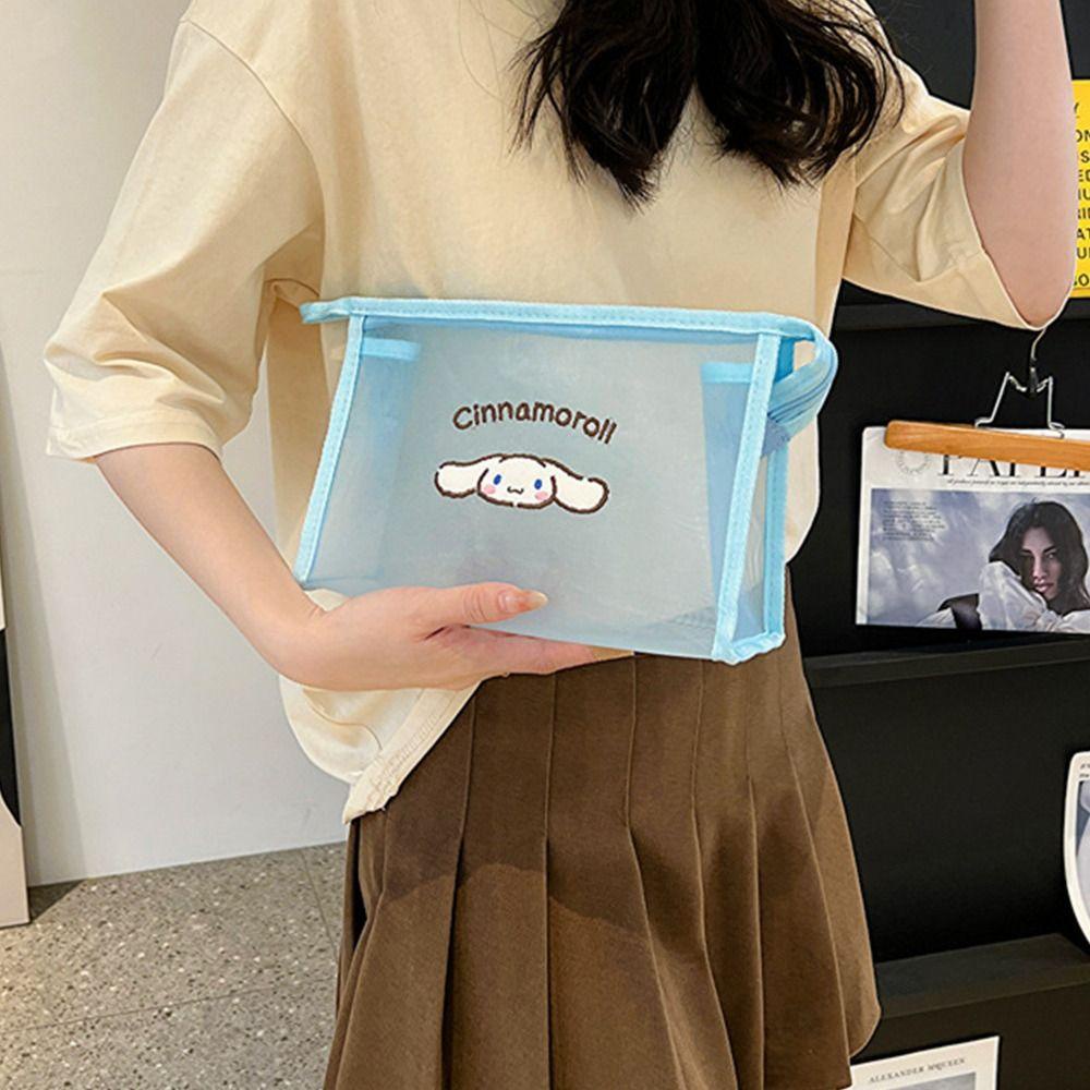 MIQUEL Túi Lưới Đựng Mỹ Phẩm Trong Suốt Có Khóa Kéo Họa Tiết Hoạt Hình Dễ Thương