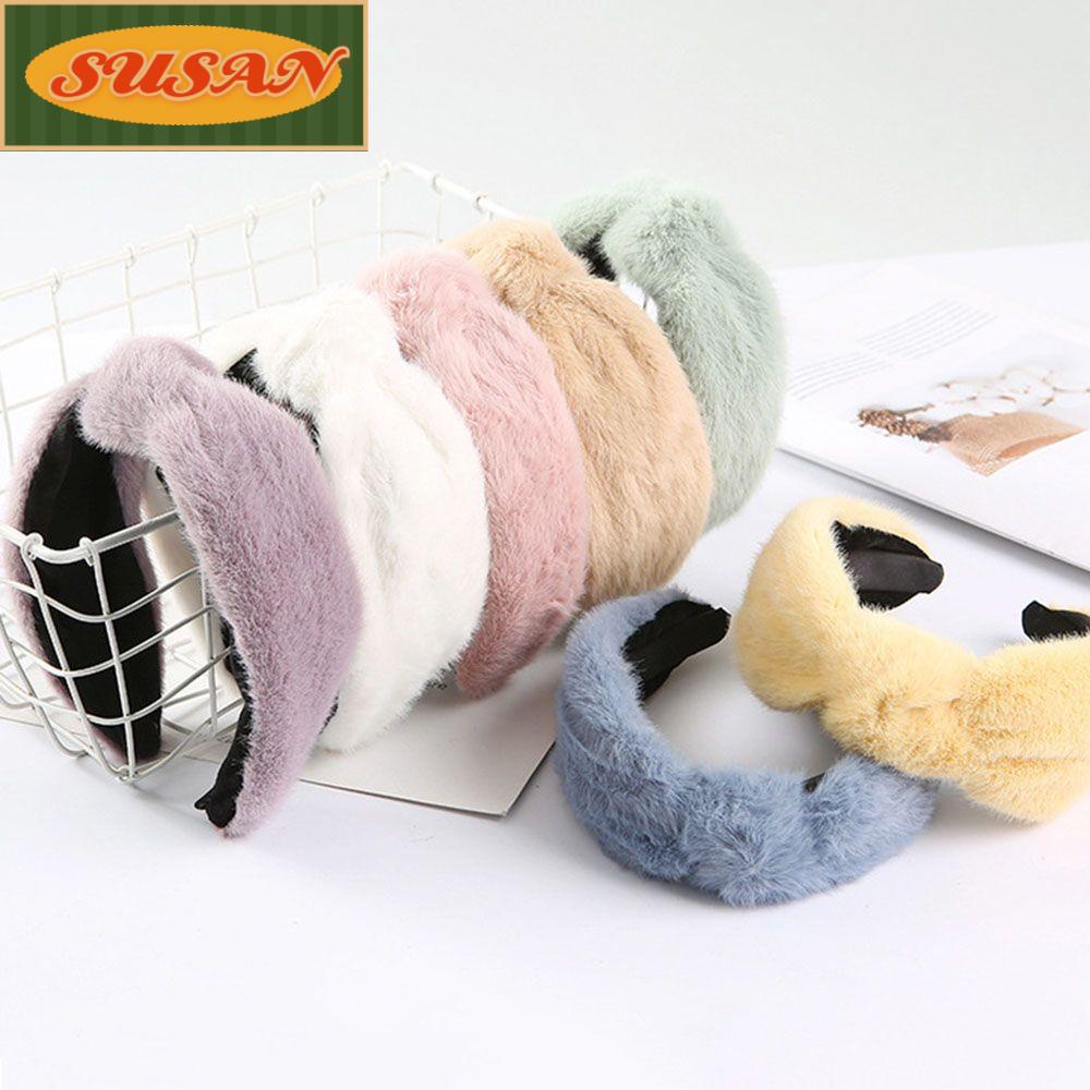 SUSANS Băng Đô Cài Tóc Vải Lông Bản Rộng Ấm Áp Thời Trang Mùa Đông Cho Nữ