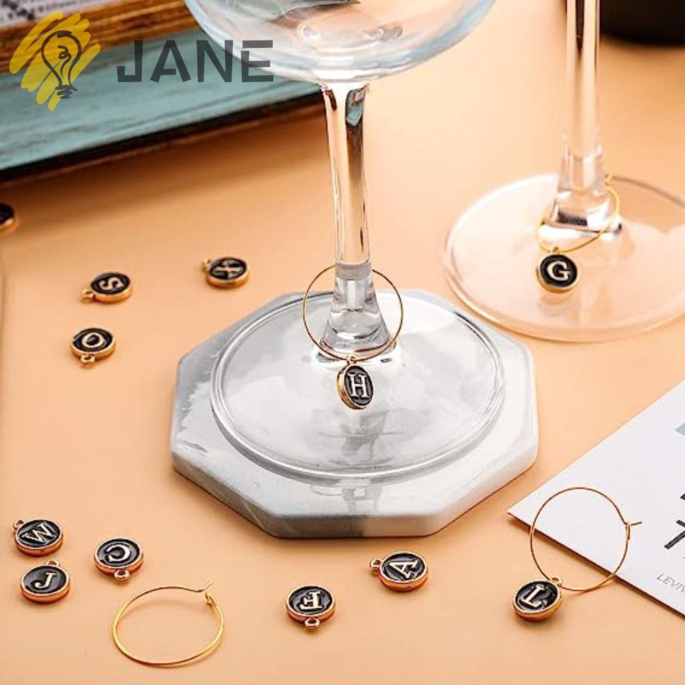 JANE Set 26 Vòng Kim Loại Màu Vàng Kim Hai Mặt Màu Đen Làm Thẻ Chai Rượu Vang Trang Trí Tiệc Tùng Cho Gia Đình