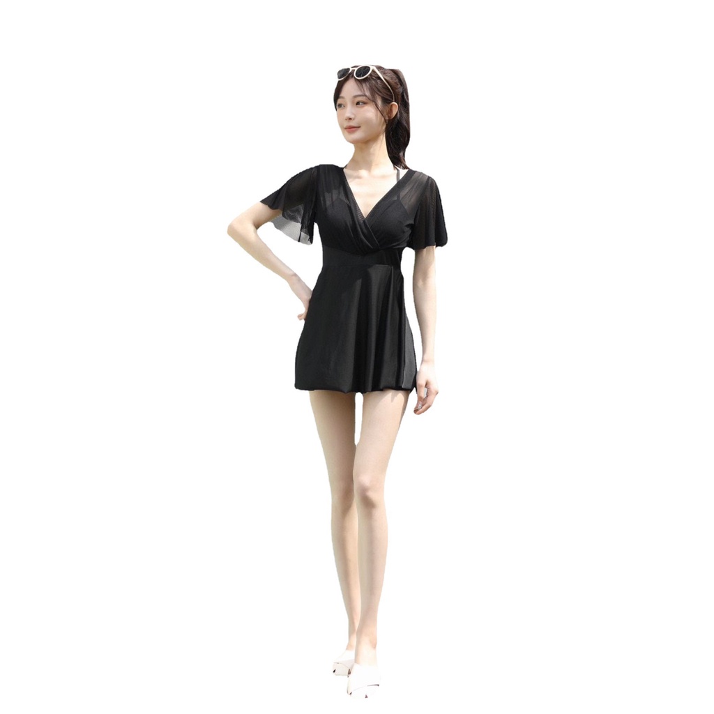 Bộ Đồ Bơi Một Mảnh Cổ Chữ V Che Bụng Chống Lóa Màu Trơn Thời Trang Mùa Xuân Dành Cho Bạn Nữ