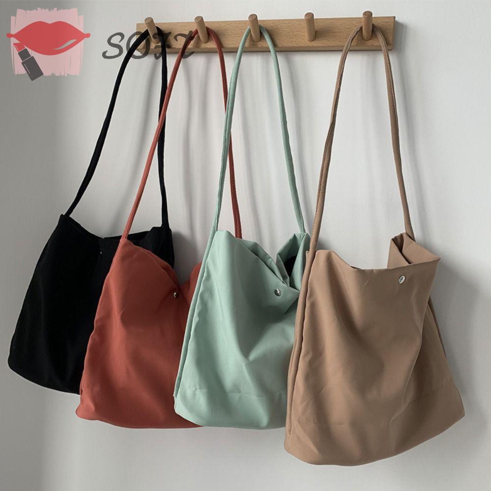 SOFTNESS Túi Xách Canvas Nilon Cỡ Lớn Màu Trơn Thời Trang Cho Học Sinh