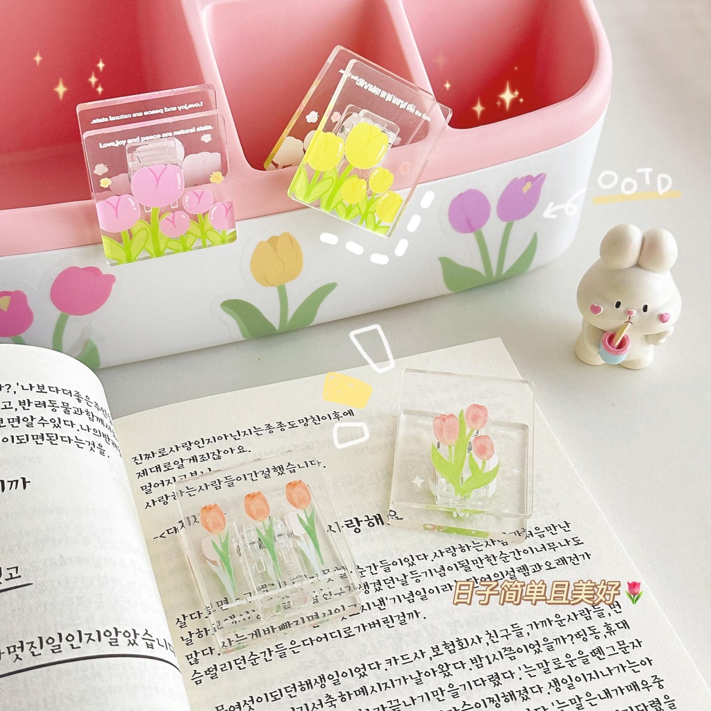 Kẹp giấy mica trong suốt hình bông hoa Tu.Lip KG01 KAMI, kẹp tài liệu