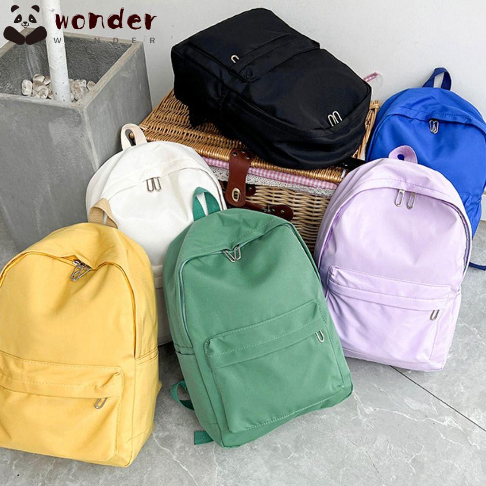 WONDER Ba Lô Đi Học / Du Lịch Cỡ Lớn Màu Trơn Chống Thấm Nước Thiết Kế Đơn Giản Thời Trang Cho Nữ