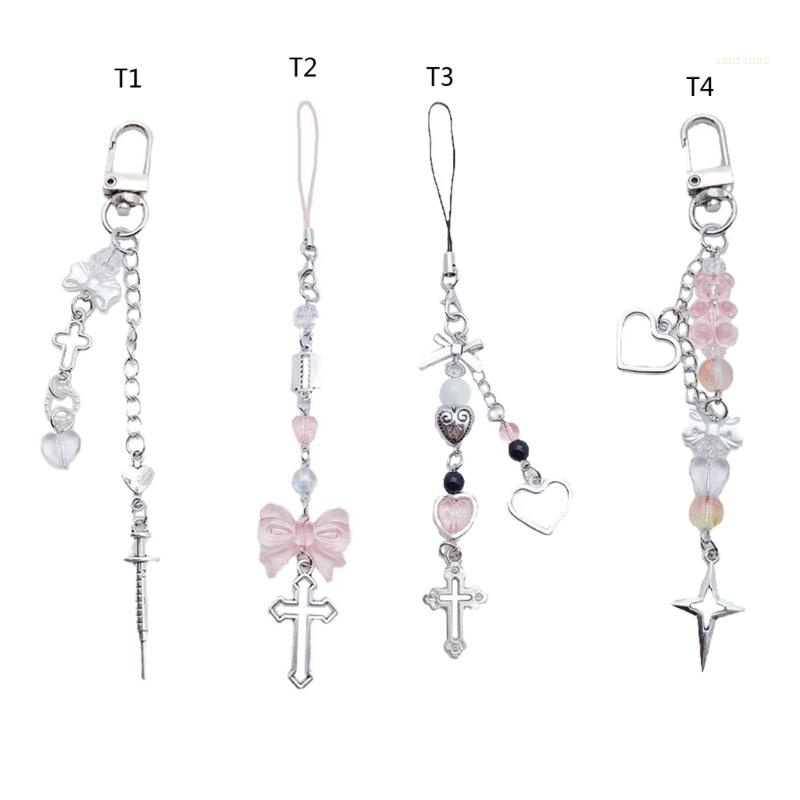 Móc Khóa Xỏ Hạt Trong Suốt Y2k Hình Gấu Cho Nữ