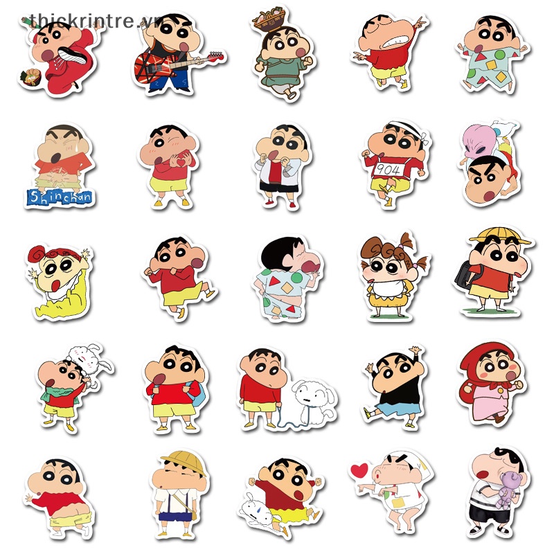 Bộ 50 Miếng Dán Hoạt Hình Cậu Bé Bút Chì Shin-chan Trang Trí Vali Đàn Guitar Laptop Điện Thoại Sổ Tay DIY