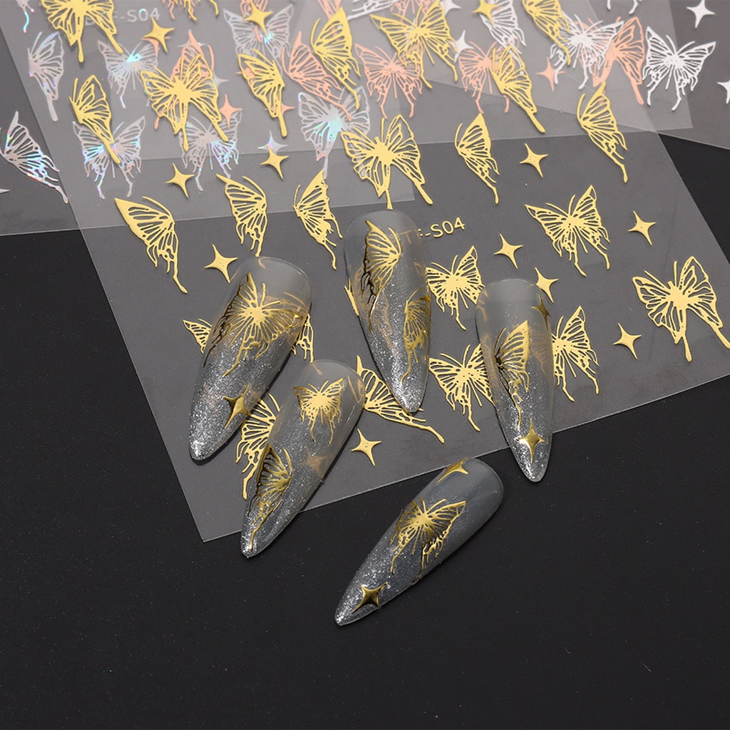 Set 2 Tấm Hình Dán Móng Tay Siêu Mỏng Hiệu Ứng Bướm Lấp Lánh