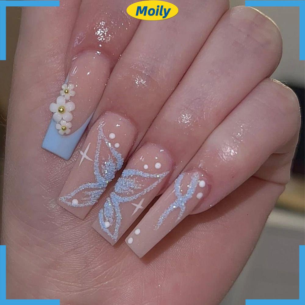 MOILYVN Móng Tay Giả Dài Toàn Diện Hình Chữ T Có Thể Tháo Rời Cho Nữ