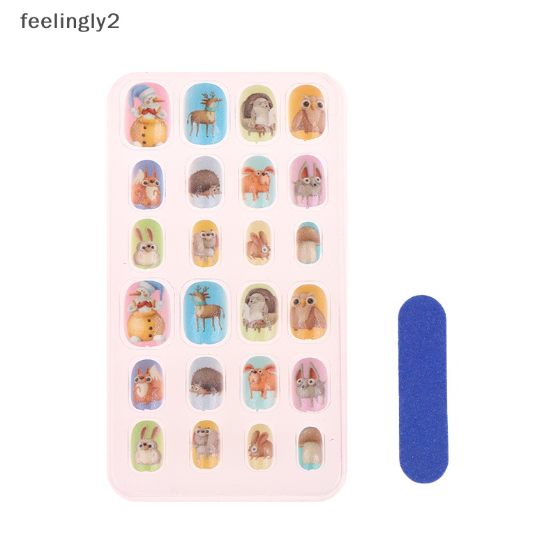 Bộ 24 Móng Tay Giả Họa Tiết Hoạt Hình Nhiều Màu Dễ Thương Cho Bé Gái