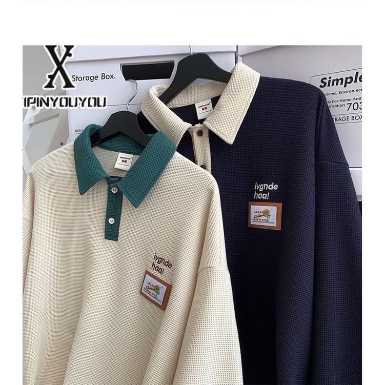 Áo thun polo YIPINYOUYOU dáng rộng phong cách cổ điển Mỹ thời trang xuân thu cho nam