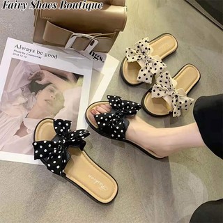 ZHUXIA Dép Quai Ngang Đính Nơ Chống Trượt Thoải Mái Thời Trang Hàn Quốc Cho Nữ