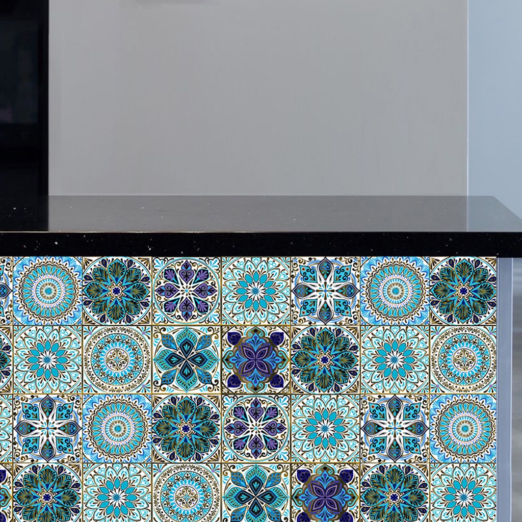 Set 10 Miếng Dán Tường Bằng PVC Cứng Chống Nước Chống Mòn Họa Tiết Mandala Cho Nhà Tắm