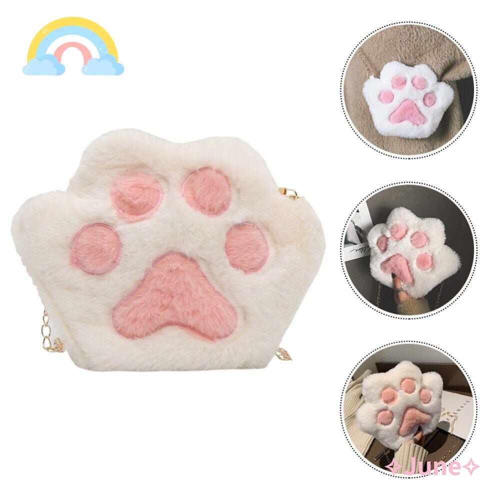 JUNE Túi Đeo Chéo Hình Chân Mèo Nhồi Bông Đáng Yêu