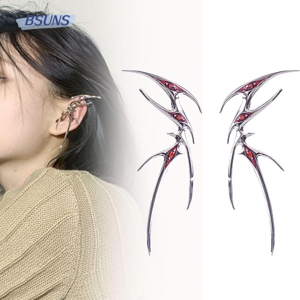 BSUNS Bông Tai Hình Bướm Bằng Kim Loại Đính Đá Đỏ Phong Cách Gothic Hóa Trang Cho Nữ