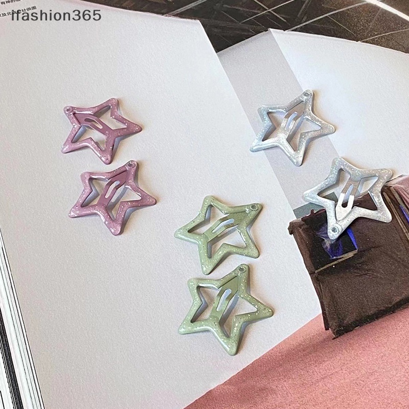 Set 2 Kẹp Tóc Kim Loại Hình Ngôi Sao Nhiều Màu Sắc Lấp Lánh Thời Trang Cho Nữ Y2K ifashion365