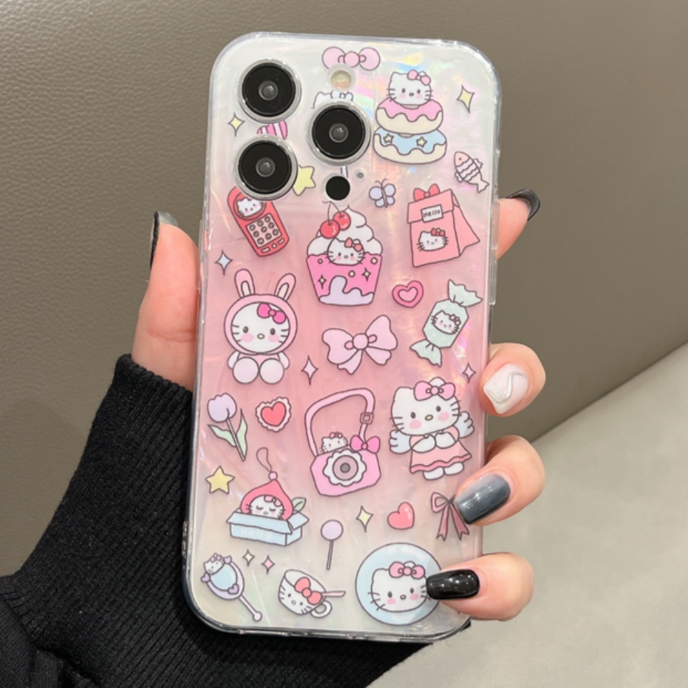 Ốp Điện Thoại TPU Mềm Chống Bụi Chống Sốc Màu Laser In Hình Hello Kitty Dễ Thương Cho IPhone 11 12 13 14 Pro Max