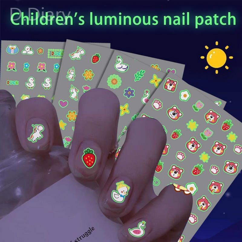 Set 10 Miếng Dán Móng Tay Dạ Quang Thân Thiện Với Môi Trường In Họa Tiết Động Vật Hoạt Hình Dễ Thương Trang Trí Tiệc Sinh Nhật Cho Bé Gái