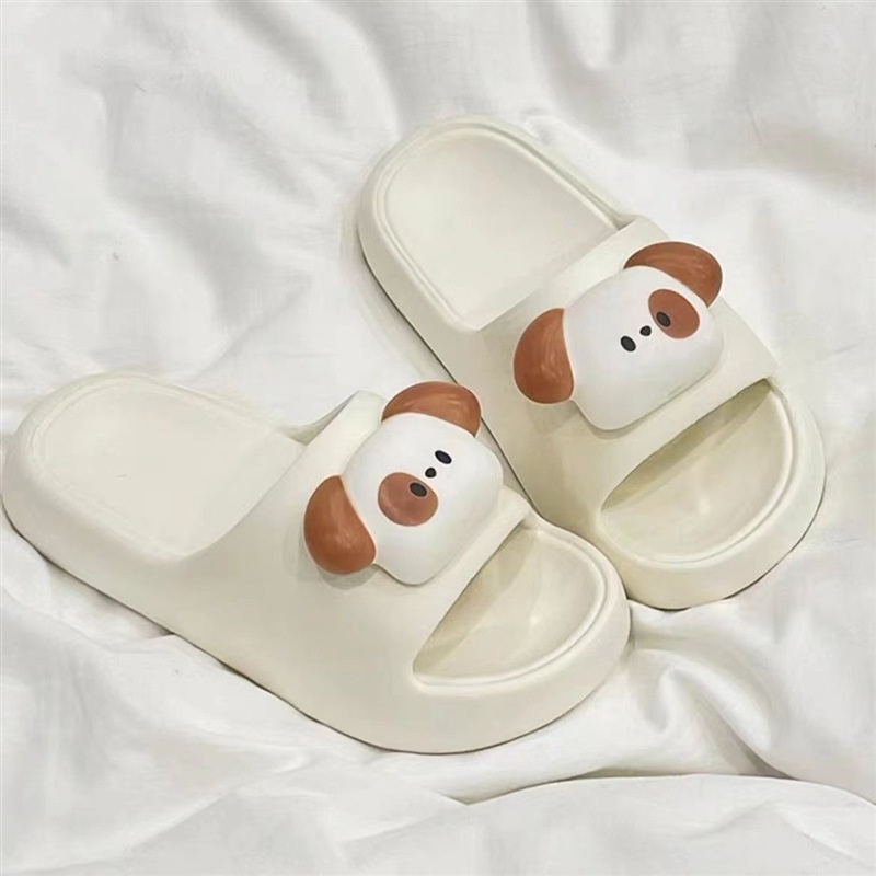 Dép Đi Trong Nhà Đế Dày Chống Trượt Màu Trắng Hình Cún Dễ Thương Cho Nữ