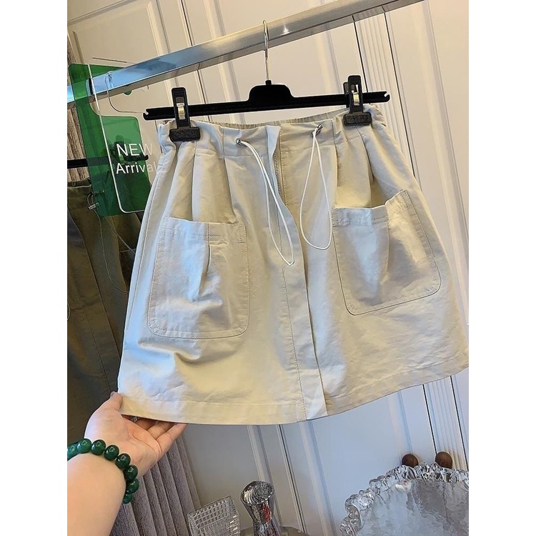 Chân Váy Ngắn Lưng Cao Dáng Rộng Phối Túi Thời Trang 2023 Dành Cho Nữ