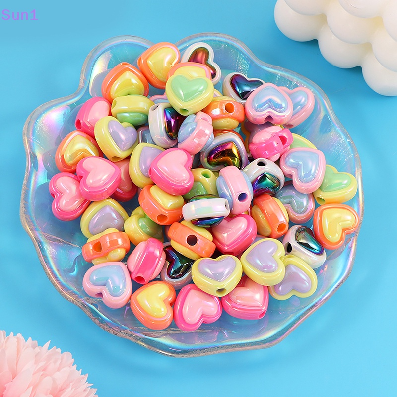 Set 10 Hạt Xỏ Lỗ Hình Trái Tim Nhiều Màu Sắc Bằng Acrylic Dùng Để Làm Trang Sức / Điện Thoại / Vòng Tay Diy
