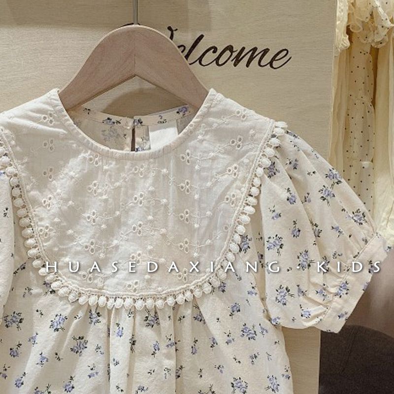 Áo Sơ Mi Tay Ngắn Cổ Peter Pan Thêu Hoa Thời Trang Mùa Hè 2023 Cho Bé Gái