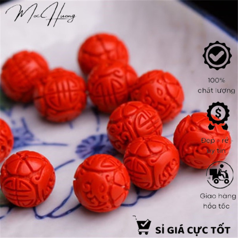Charm bi tròn hình rồng cổ đại chu sa - KL071