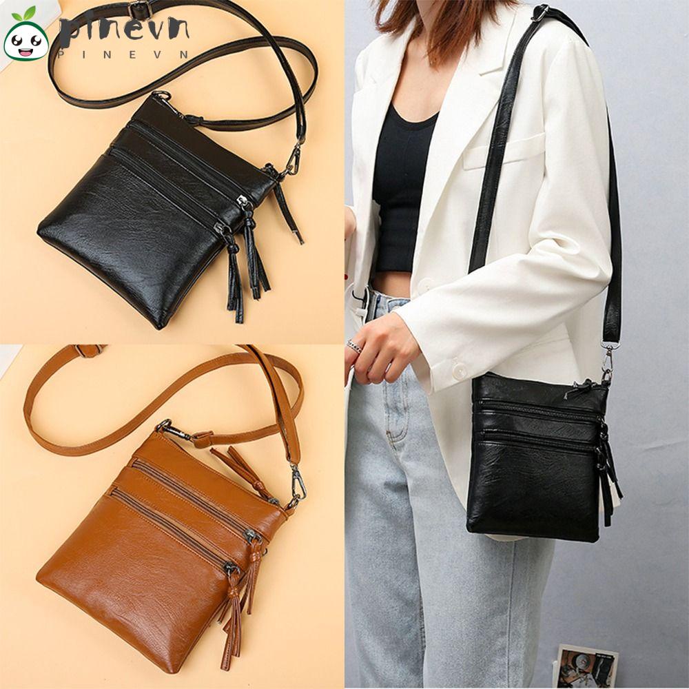 PINEVN Túi Đeo Chéo Da PU Có Khóa Kéo Thời Trang Cho Nữ