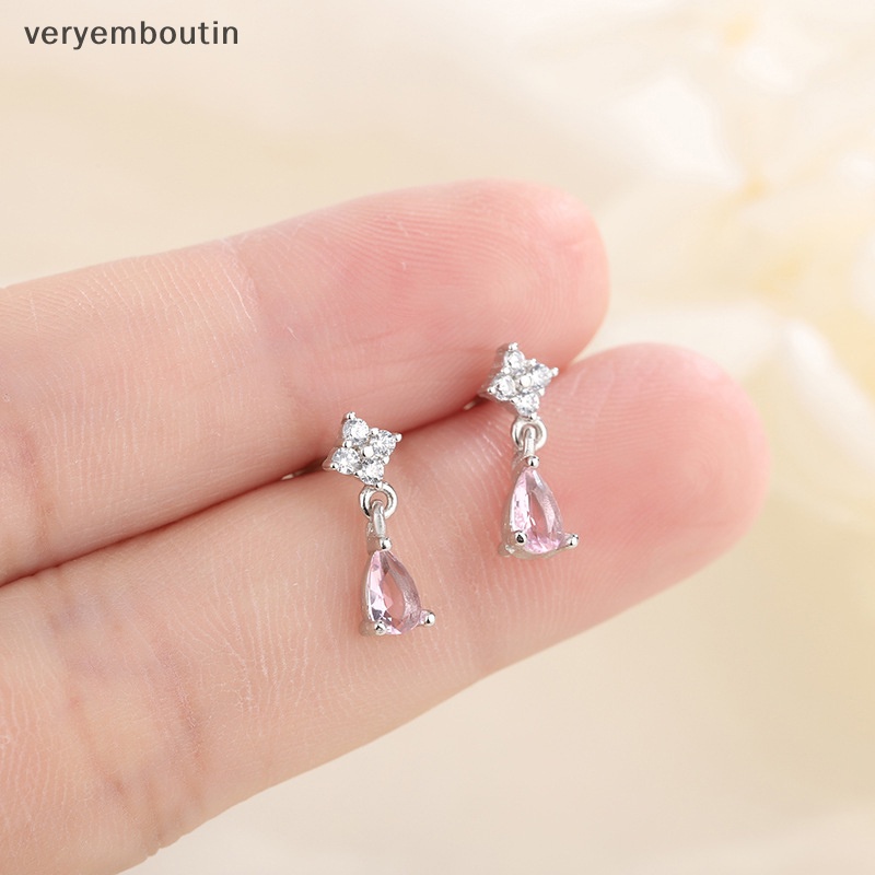 Khuyên Tai Tua Rua Ngắn Hình Giọt Nước Đính Đá Dễ Thương Phong Cách Hàn Quốc Cho Nữ