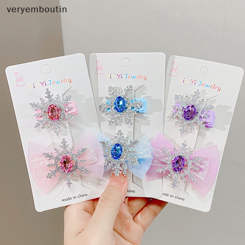 Bộ 2 Kẹp Tóc Hình Hoa Tuyết Đính Đá Nhiều Màu Sắc Dễ Thương Cho Bé Gái