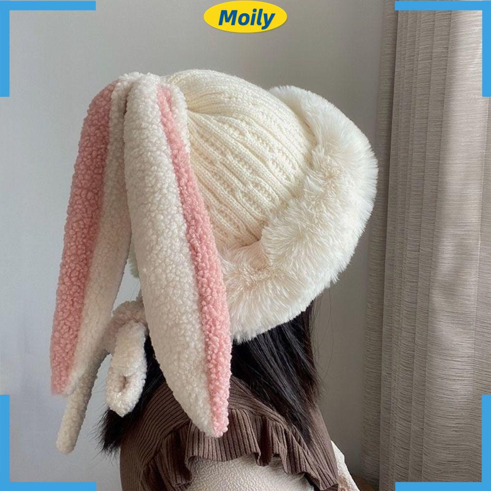 MOILYVN Mũ Len Tai Thỏ Dày Dặn Giữ Ấm Phong Cách Hàn Quốc