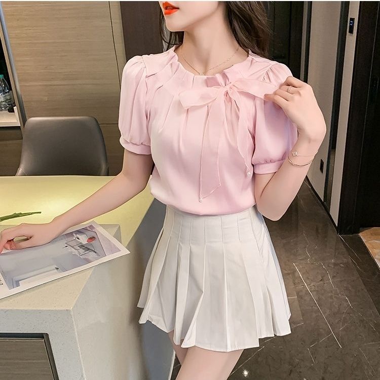 Áo Sơ Mi Chiffon Cỡ Nhỏ Đính Nơ Thời Trang Cho Nữ