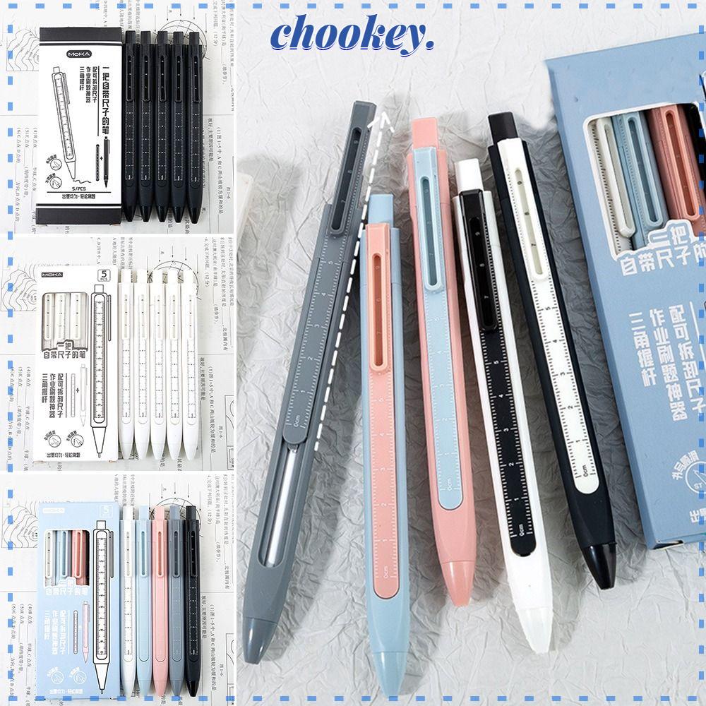 CHOOKEY Set 5 Bút Mực Gel Họa Tiết Hoạt Hình Kèm Thước Đo Có Thể Tháo Rời
