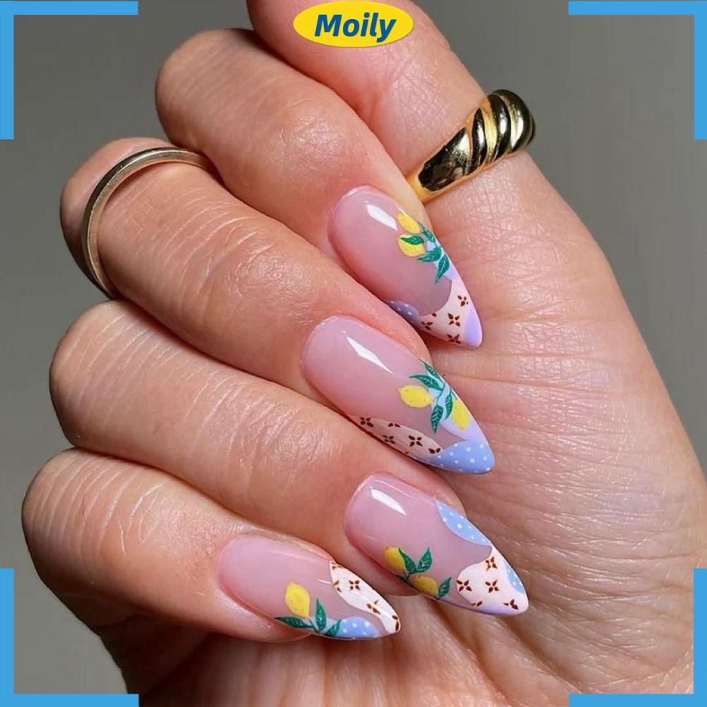 MOILYVN Móng Tay Giả Đầu Nhọn Có Độ Che Phủ Cao Thời Trang Cho Nữ