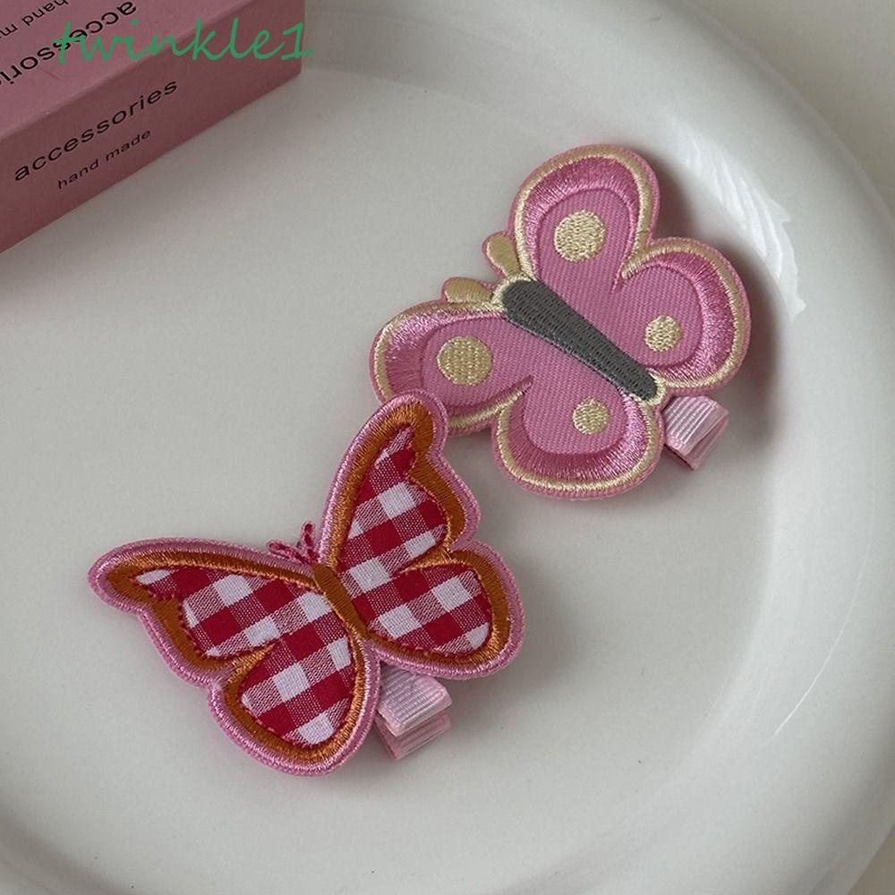 TWINKLE Kẹp Tóc Mỏ Vịt Họa Tiết Kẻ Sọc Màu Hồng Thêu Họa Tiết Kẻ Sọc Sáng Tạo Dành Cho Bạn Gái