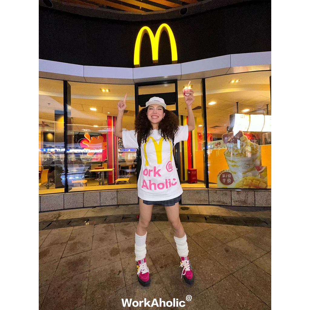 Áo Thun Tay Ngắn Dáng Rộng In Chữ Mcdonald Phong Cách hip hop Âu Mỹ Thời Trang Cho Nam Và Nữ