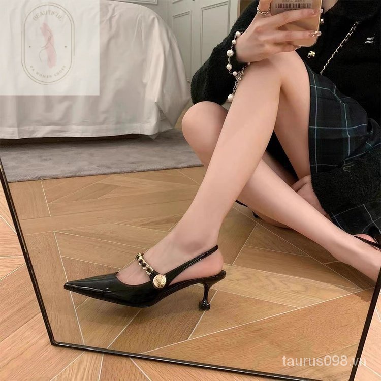 Giày Sandal Cao Gót 6-8cm Chất Liệu Cao Su PU Cao Cấp