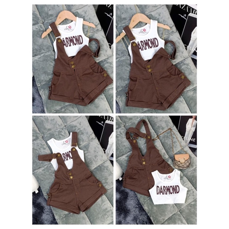 Yếm kaki giặt kèm áo siêu xinh cho bé gái 10-30kg