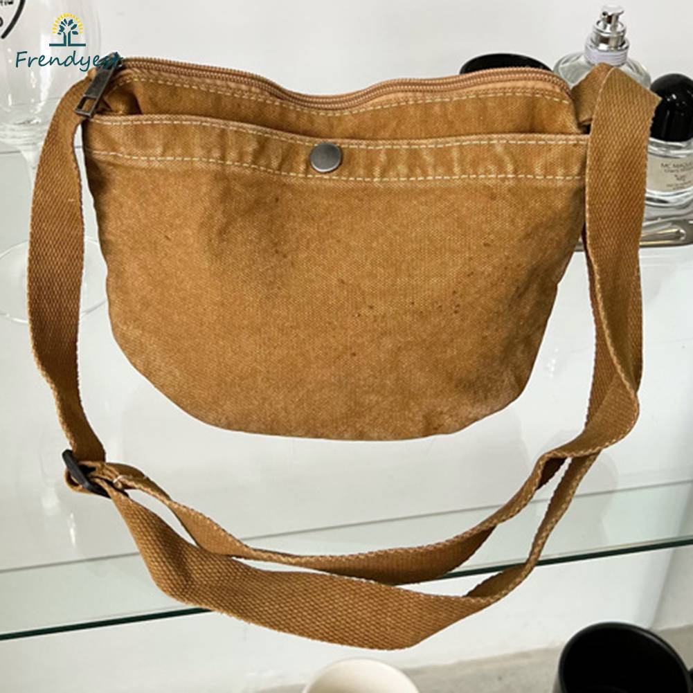 Túi Canvas Đeo Chéo Có Khóa Kéo Phong Cách Retro Thời Trang Cho Nữ