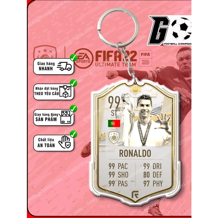 Móc Khóa Icon Ronaldo, Móc khóa thẻ LEGEND - MÓC KHÓA THẺ CẦU THỦ-chất liệu mica in 2 mặt