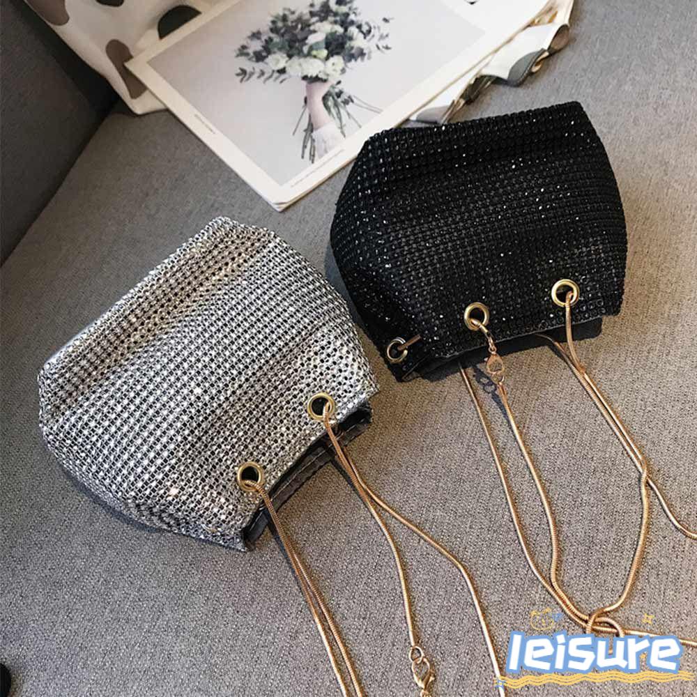 LEISURE Túi Đeo Chéo Đính Đá Lấp Lánh Thời Trang