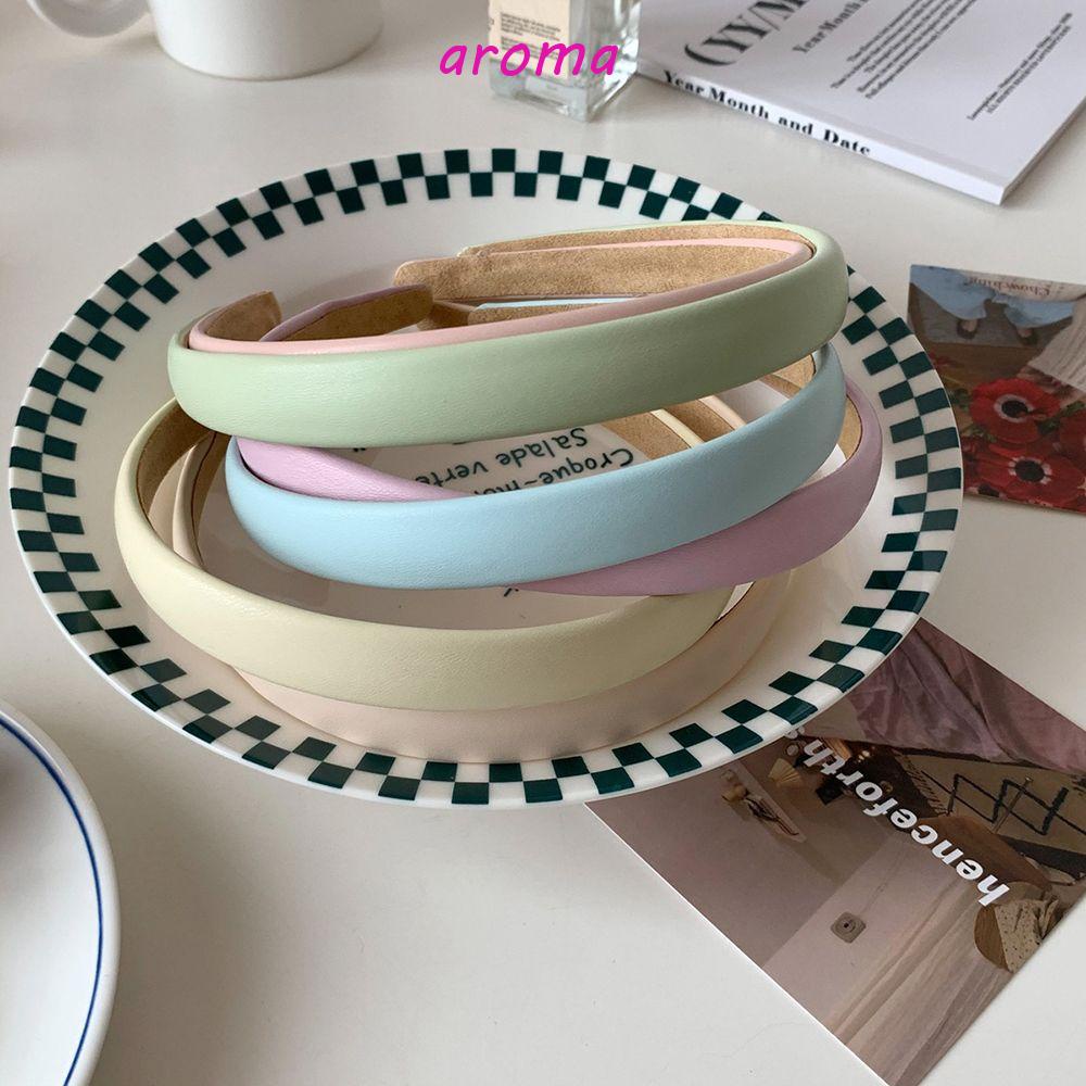 AROMA Băng Đô Cài Tóc Bằng Da PU Màu Sắc Ngọt Ngào Thời Trang Cho Nữ